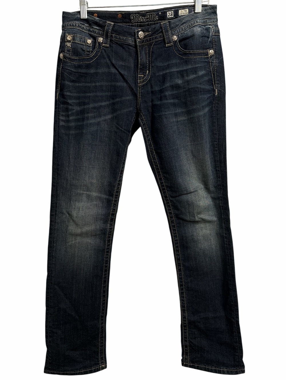 Miss Me Women's Dark Wash Mid Rise Straight Jeans - Blue